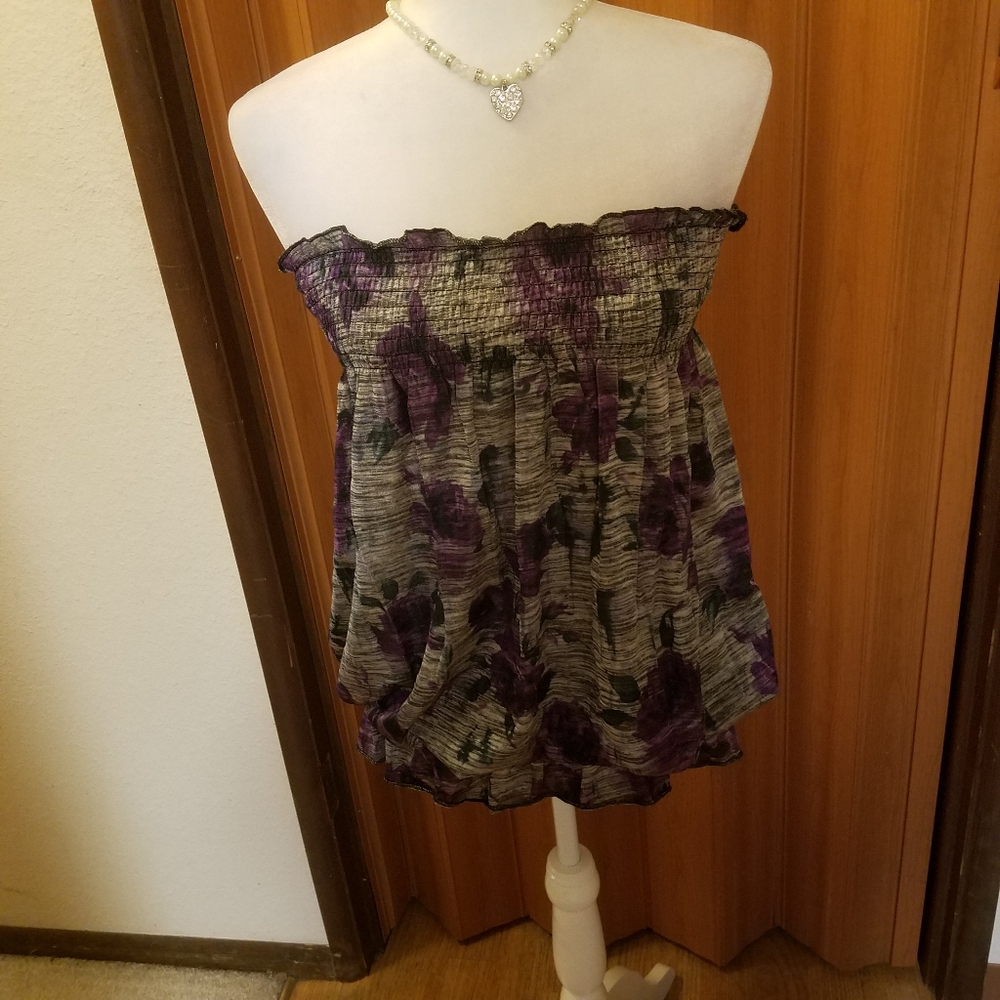 PURPLE AND GRAY FLORAL TUBE TOP